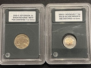 lot 161 image: MS70 Jefferson Nickel and PR70 Roosevelt Dime