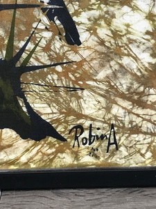 lot 205 image: Robin Anderson Framed Artwork Silk Painting- 3 Hornbill Birds Sitting in a Tree
