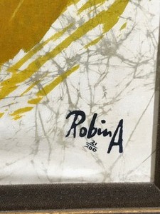lot 208 image: Robin Anderson Framed Artwork Silk Painting - Giraffes #21 out of 200