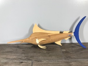 lot 242 image: Handmade Unpainted Wood Swordfish