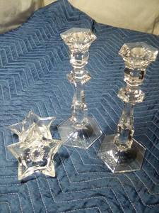 lot 159 image: Pair of Imperial full lead crystal candle sticks and matching star candle stick holders