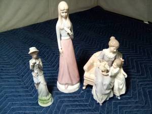 lot 129 image: MotherDaughter with flowers on chair and 2  lovely lady figurines