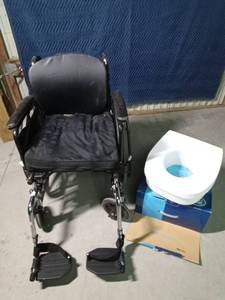 lot 77 image: Wheel chair and toilet seat riser