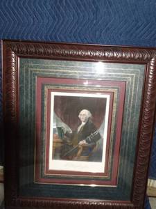 lot 257 image: Washinton framed picture that came out of the Little Falls, MN court house when the old Wetzle was judge