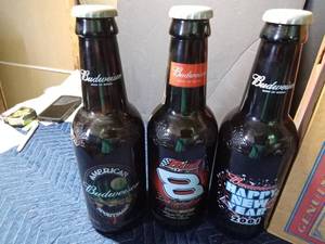 lot 268 image: 5) 15 tall Budweiser collector bottles in original box