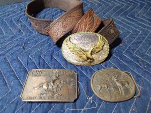lot 283 image: Bronze Eagle, Pony Express and Deer belt buckles