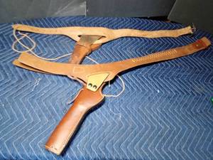 lot 346 image: leather belt with pistol holster and ammo belt with pistol holster