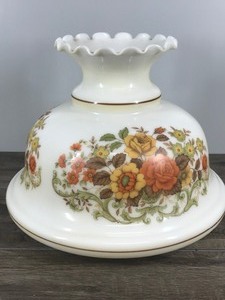 lot 386 image: Vintage Golden Yellow Floral  Scallop Extra Large Milk Glass Hurricane Lampshade