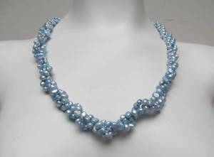 lot 16 image: Thick Genuine Pearl Cluster Necklace Sterling Silver - Light Blue