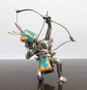 lot 33 image: monumental Large Heavy Sterling Silver Kachina Native Warrior Bolo Pendant 