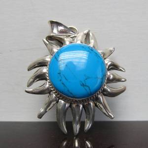 lot 40 image: Large Southwestern Sterling Silver & Turquoise Sun Pendant by Mark Wasserman Samara
