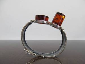 lot 41 image: Modernist Sterling Silver & Amber Hinged Bracelet