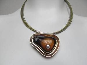 lot 61 image: Vessel Sterling Silver & Amber Modernist Pendant Necklace