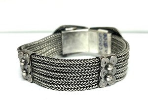 lot 26 image: Vintage Braided Sterling Silver Necklace wFloral Panels
