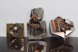 lot 7 image: Lot of 3 Signed Sterling Silver wCopper & Bronze Brutalist Brooches by Klassen-Glanzer