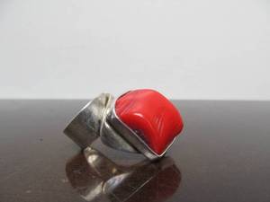 lot 8 image: Matching Sterling Silver & Red Coral Bracelet & Ring Set by Aaron Rubenstein