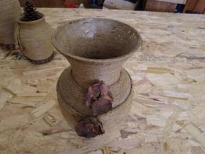 lot 125 image: Lot of 3 Rustic Twine Wrapped Decorative Vases
