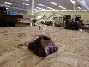 lot 128 image: Glass Dolphin Sculpture with Wooden Base