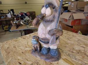 lot 140 image: Hand-Carved Wooden Bear and Dog Figurine