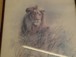 lot 148 image: Framed Lion Artwork in Wooden Frame