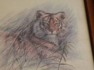 lot 149 image: Framed Tiger Artwork in Wooden Frame