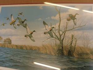 lot 163 image: Framed Duck Hunting Scene Artwork