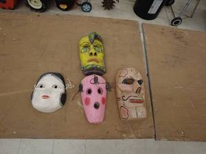 lot 195 image: Assorted Handcrafted Decorative Masks - Lot of 5