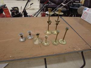 lot 200 image: Lot of Assorted Vintage Metal Candlestick Holders