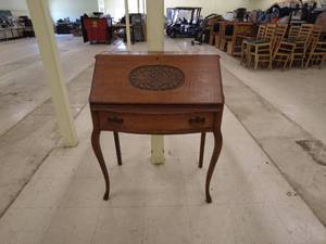 lot 207 image: Antique Wooden Secretary Desk with Ornate Detailing