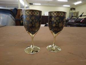 lot 222 image: Pair of Decorative Floral Brass Wine Goblets