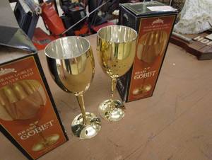 lot 224 image: Set of 2 Brass Goblets with Silver Lining