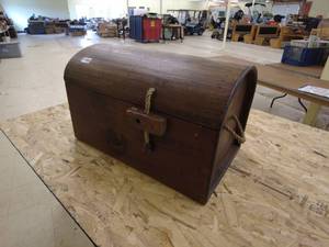 lot 244 image: Vintage Wooden Trunk with Rope Handles