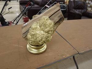 lot 191 image: Golden Rock and Wood Sculpture on Stand