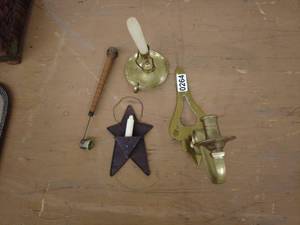 lot 264 image: Lot of Brass and Metal Candle Holders with Snuffer