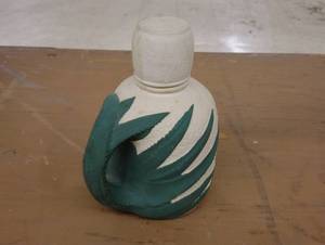 lot 265 image: Vintage Ceramic Bottle with Decorative Green Leaf Design