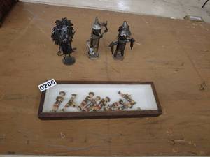 lot 266 image: Lot of Tin Man, Scarecrow, and Lion Metal Figurines with Soldier Display Case