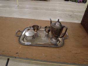 lot 268 image: Vintage Silver-Plated Tea Set with Tray and Coasters