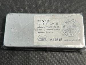 10 TROY OZ .999 FINE SILVER NADIR BAR