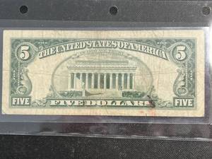 1963 US RED SEAL $5 BILL
