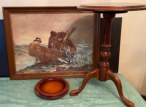 Plant Stand with Winslow Homer Oil on Canvas Painting