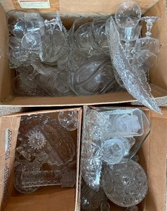 Three Boxes Full of Clear Glass, Cut Glass good for crafting