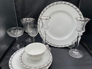 Franconia Krautheim Palladina Vintage Platinum Trim Dinnerware made in Germany with matching glasses