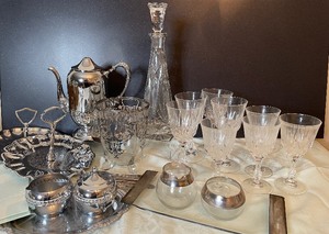 Cut Crystal Decanter and Cut Crystal GobletsWine Glass and Ice Bucket