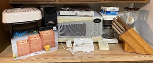 LARGE Kitchen LOT Sharp Microwave, Black and Decker Can Opener, Mr. Coffee Coffee Makers, Hamilton Beach Blender