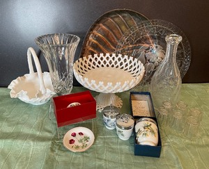 Vintage Pedestal Fruit Bowl, Milkglass Basket Royal Worcester Egg Coddlers (3)
