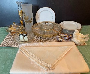 Noritake Gold Trim Salad Plates Dawn, Hostess Party Server Clear Glass Gold Trim and more