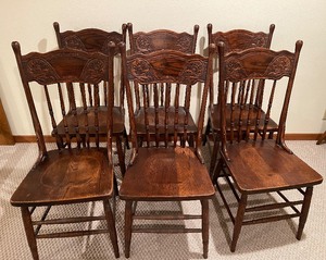 Set of Six Matching Antique Pressed Back Chairs