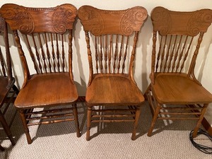 Set of Three Oak Vintage Pressed Back Dining Chairs