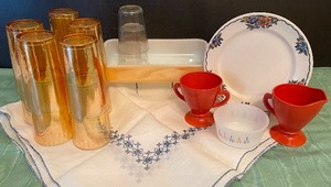 Fire King Peach Luster Casserole Set of 10 Peach Luster Iridescent Carnival Glass Tumblers