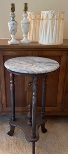 Set of Two Vintage Marble Lamps with Matching Shades and Marble Top Plant Stand